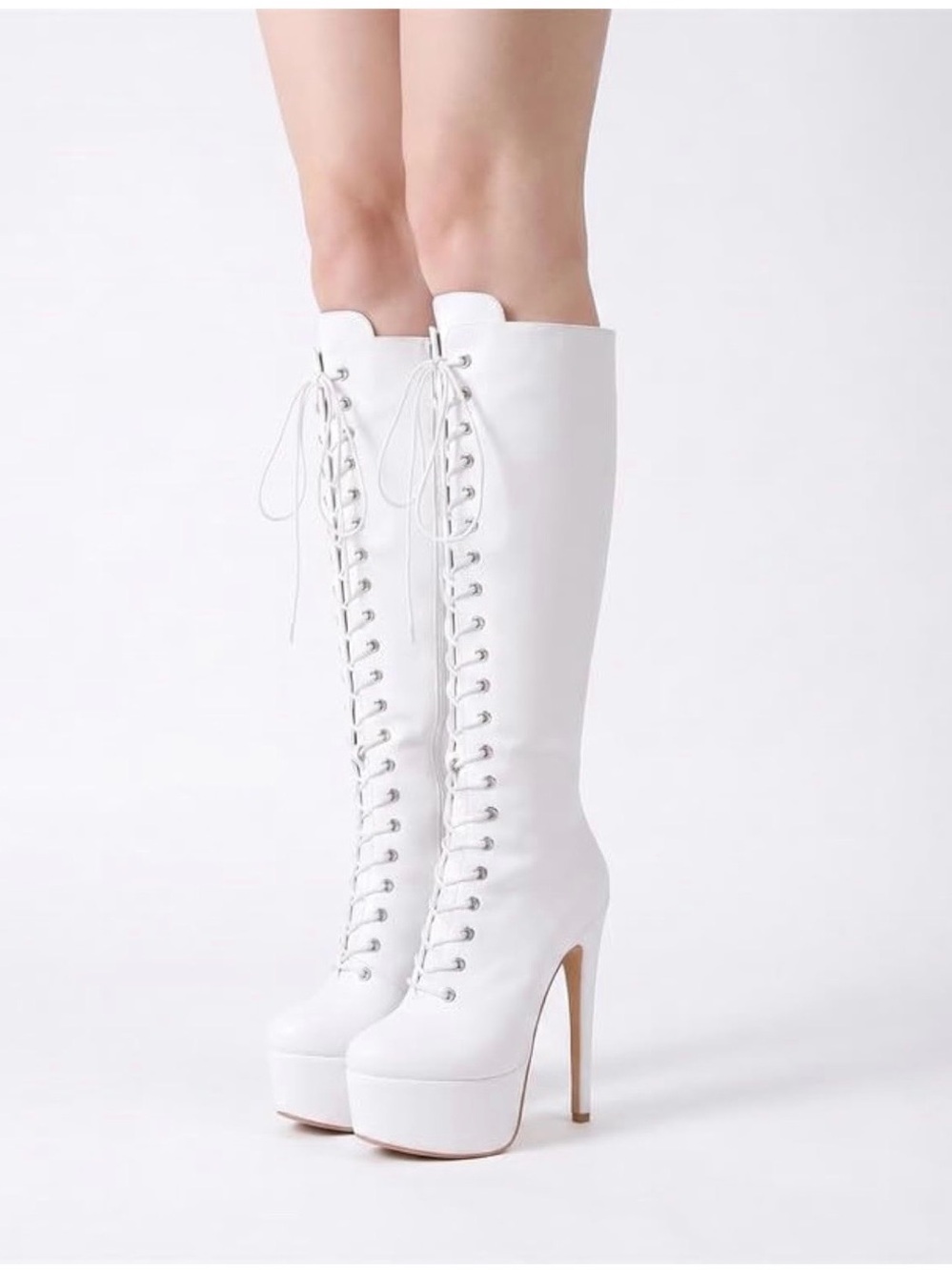 Richealnana Women's Platform Lace Up Stiletto High Heels Knee High Boots